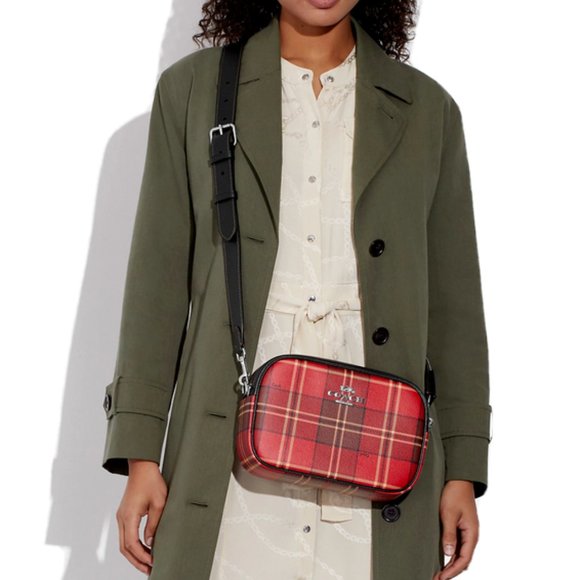 Coach Jamie Camera Bag With Tartan Plaid Print - Red/Black Multi CC146 - Picture 1 of 4